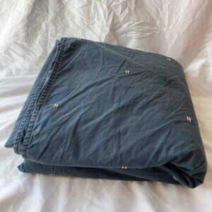 West Elm Duvet Full Queen Organic Cotton Shadow Blu Rare Embroidered Seed Stitch